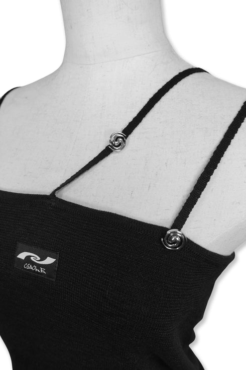 SPIRAL BUTTON THREE STRAP CAMISOLE -BLACK-